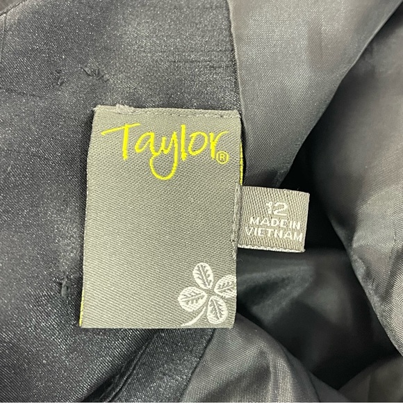 Taylor Nordstrom Black Striped Fit Flare Lined Belted Dress Size 12R Skater NWT - Picture 7 of 10